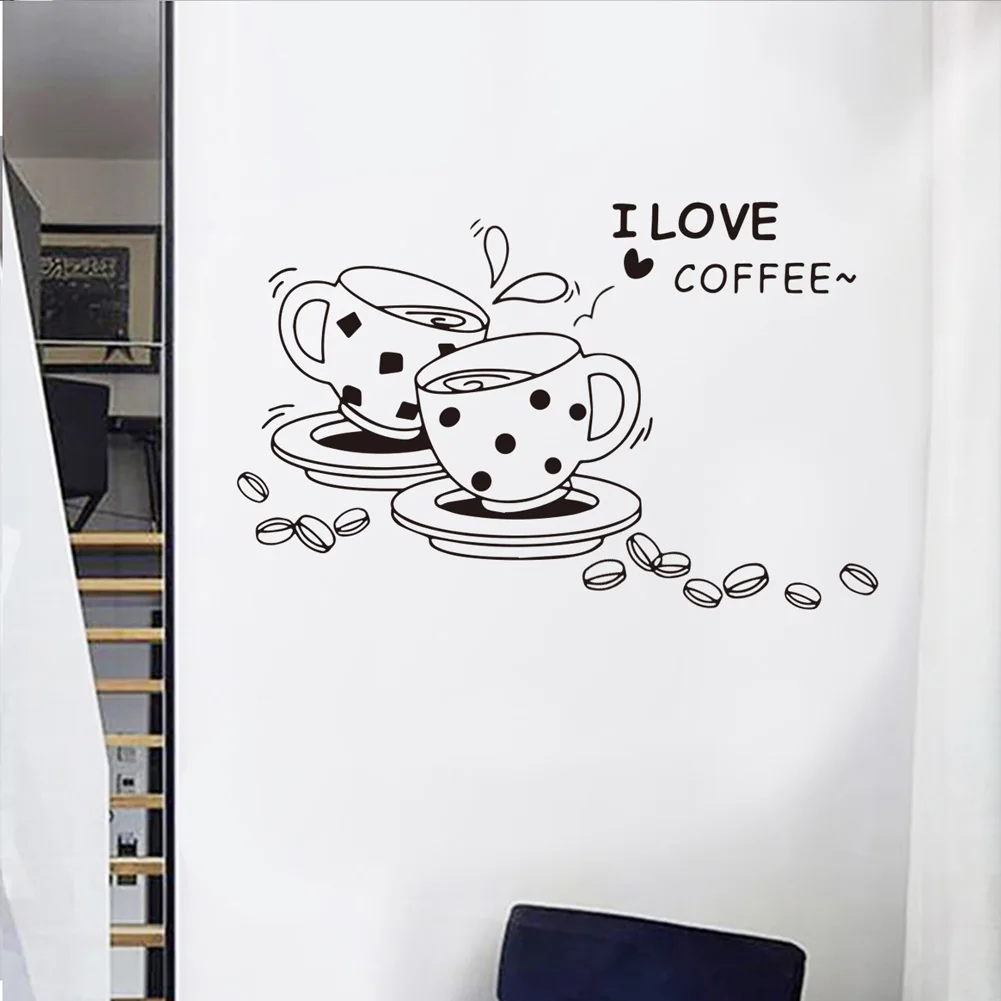 I Love Coffee Wall Sticker Creative Coffee Cup Home Decoration Removable Wallpaper Living Room Kitchen Mural Cafe Stickers Decor