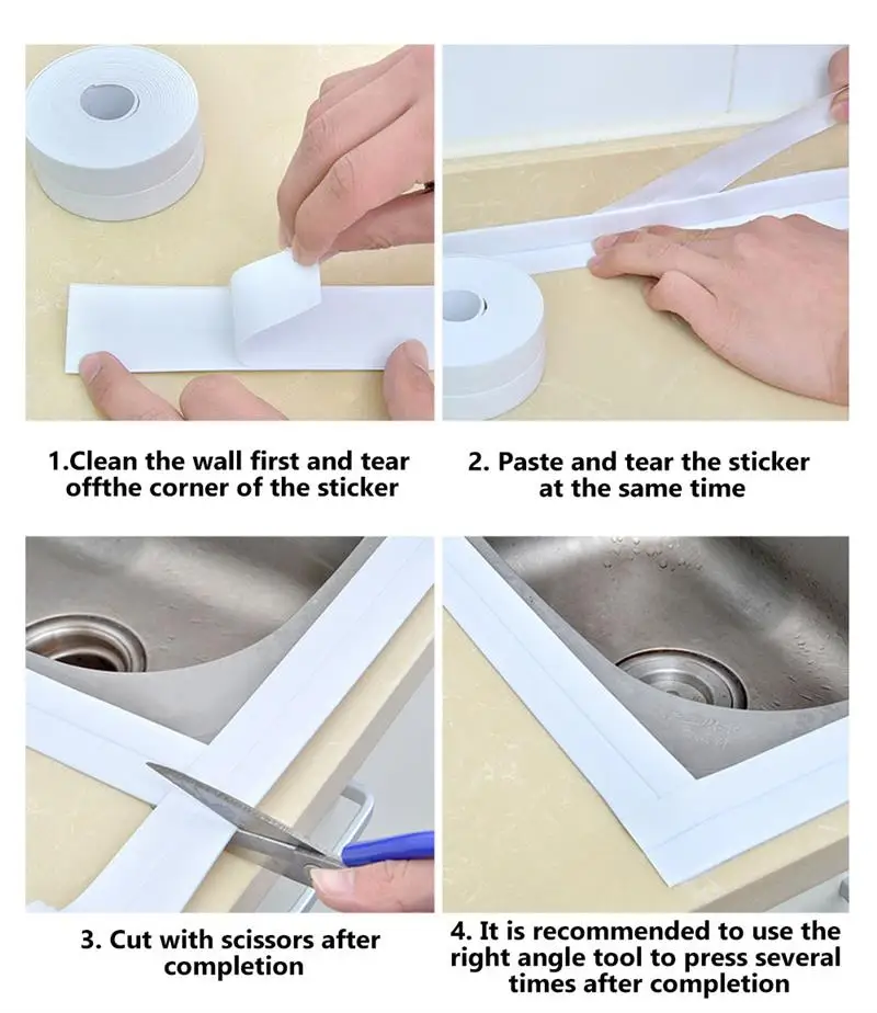 Waterproof Tape Bathroom Shower Sink Bath Sealing Strip Pvc Self Wall Sticker For Bathroom Kitchen Adhesive Tape