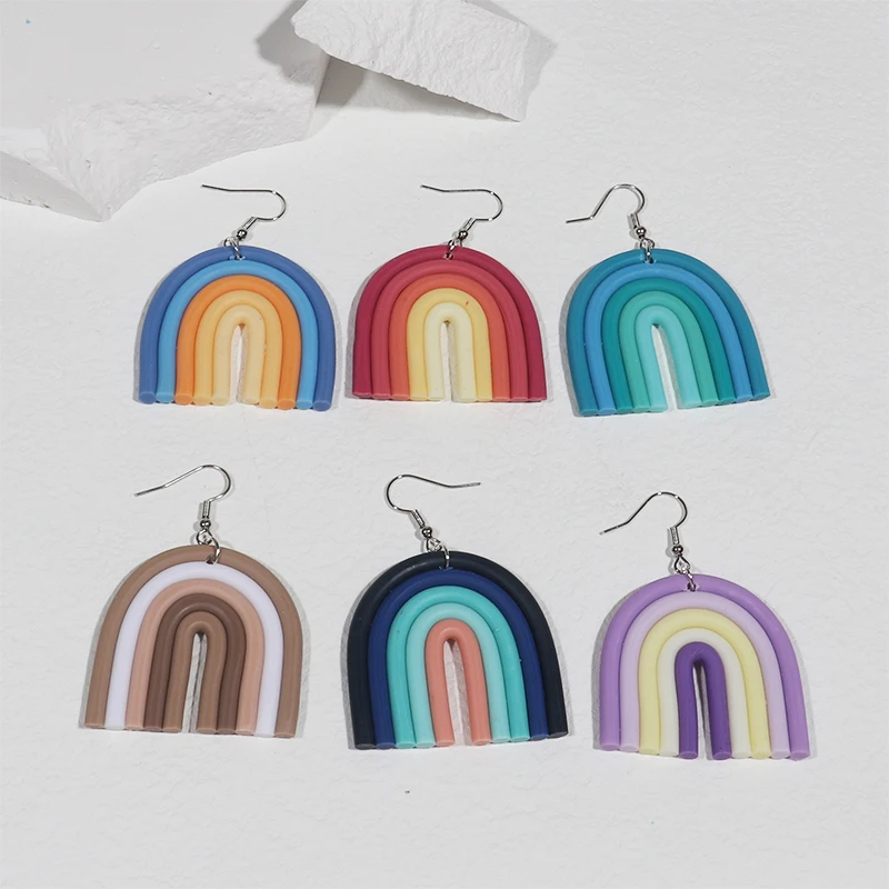 Pendientes de arcoíris para mujer, Color Multicolor a juego, pendientes de ante coreanos, regalo de San Valentín, pendientes de novia