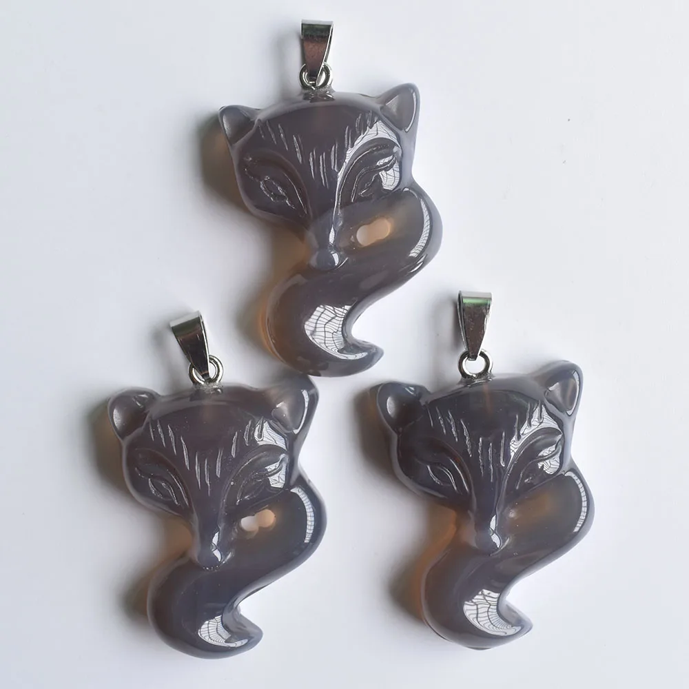 

Wholesale 3pcs/lot Fashion good quality natural grey onyx Carved fox shape Pendants for Necklace jewelry making free shipping