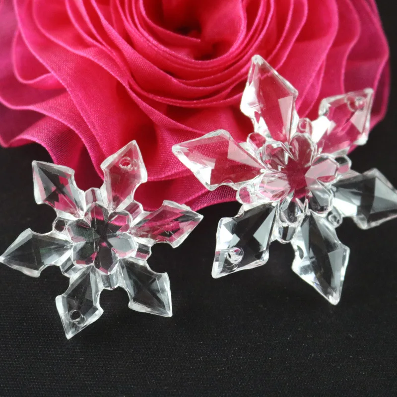 Transparent Acrylic Snowflake Ornaments, 6 Petals, Christmas Decoration Accessories, Crystal Clear, Two Holes, 50Pcs per Lot