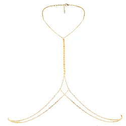 MinaMaMa Stainless Steel Multilyaer Crossover Chain Body Chain For Women Sexy Bikini Beach Sequin Waist Chain Belly Body Jewelry