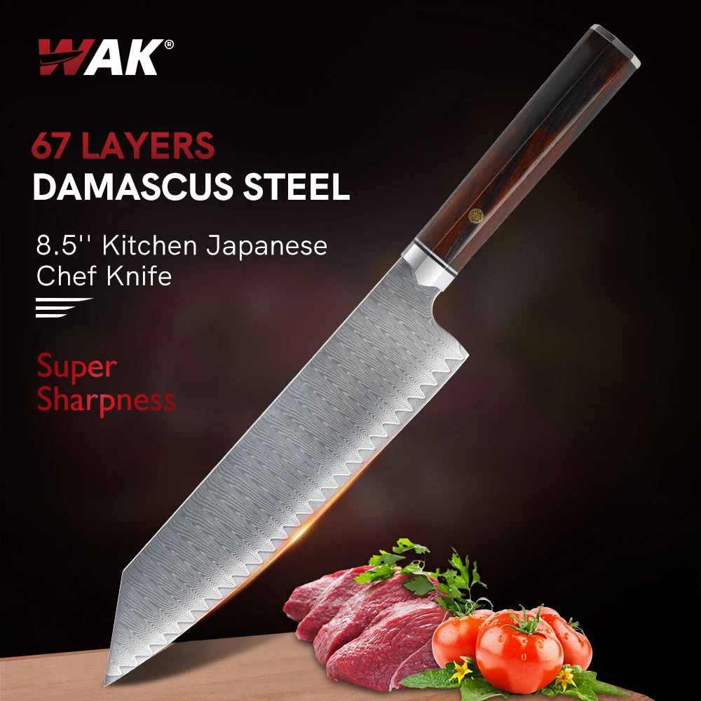 WAK Professional 67 Layers Damascus Steel Japanese Chef Knife 8.5\'\' Sharp Kitchen Kiritsuke Knife For Vegetables Fish Sashimi