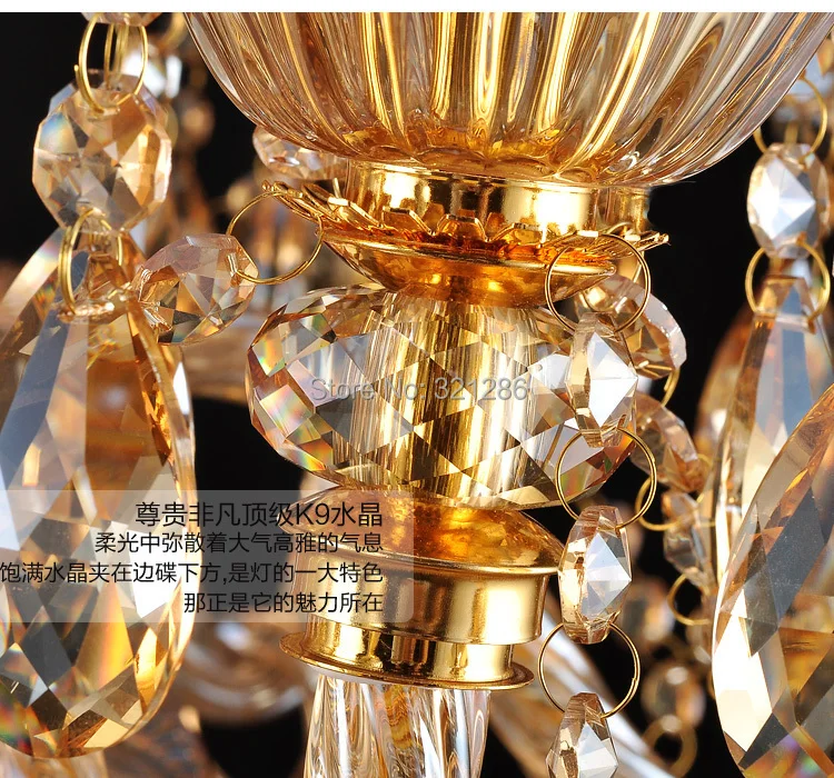 Luxury Gold Lustres 100% K9 Crystal Chandelier Modern Home Lighting Decoration Lamp Living Room Indoor Light