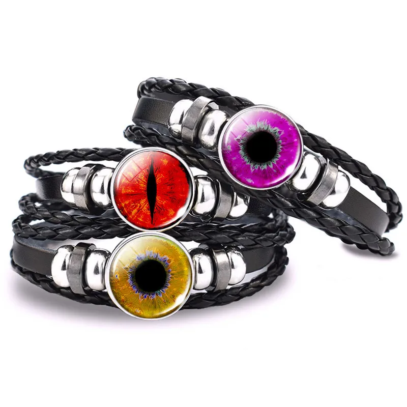 Sauron Eye Gothic Steampunk Bracelet Sauron Eye Demon Eye Jewelry Monster Eye Leather Braided Bracelets Funny Couple Bracelet