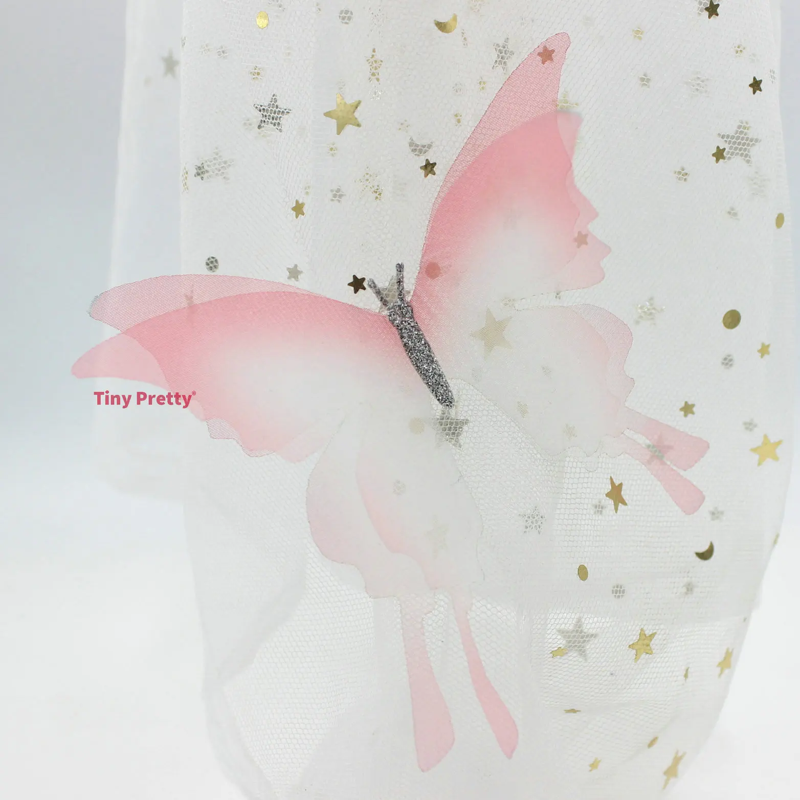 5PCS Gradient Pink Fabric Butterfly Appliques 10cm Organza Butterflies With Glitter Body for Wedding Party Decoration