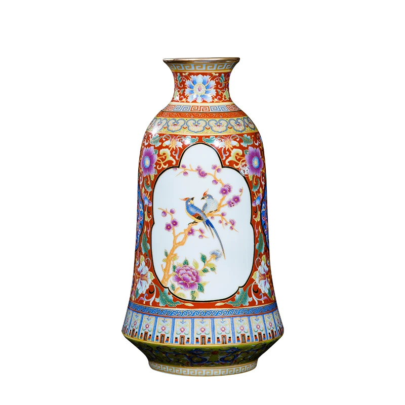 Jingdezhen Antique Enamel Vase Qing Yong Zheng With Flowers And Birds Pattern Ancient Ming and Qing Porcelain