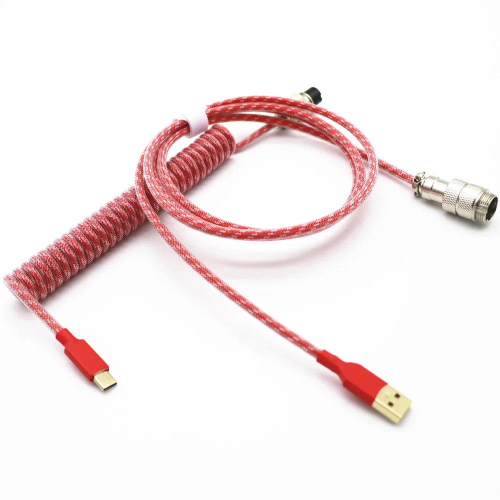 Custom Thicker Spiral OD 23MM Coil Keyboard USB Type C Coiled Cable Paracord PET L Shape Mini Micro Colorful GX16 Data 2.0 Cable