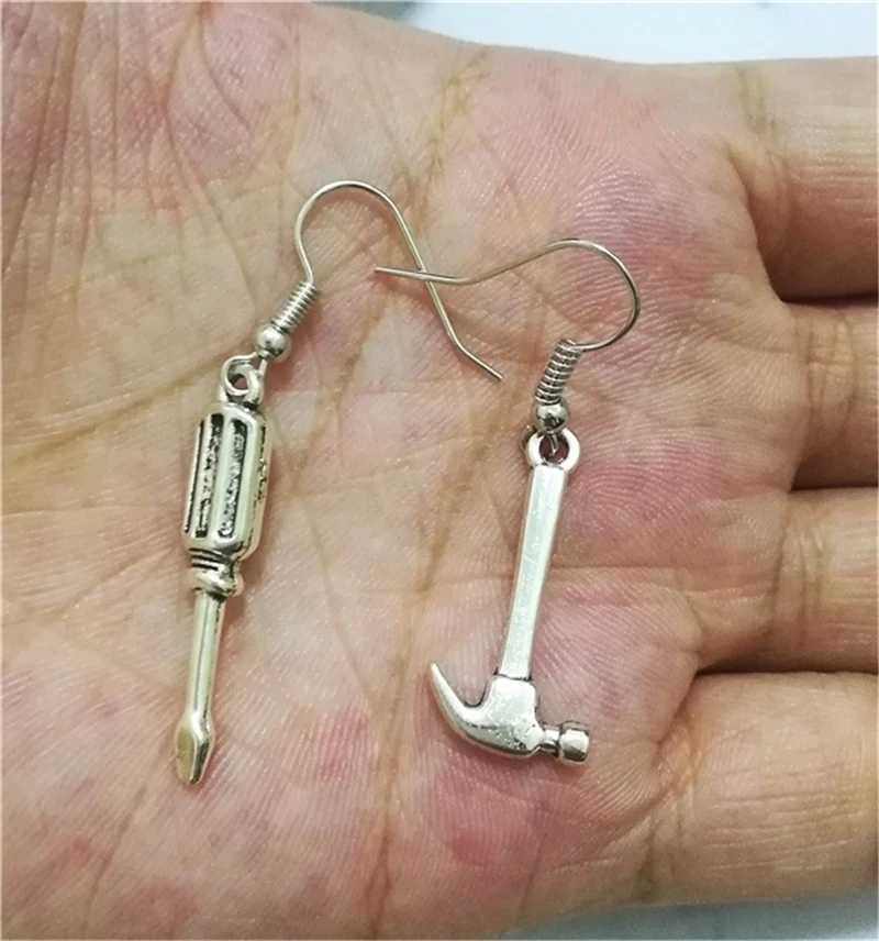 Screwdriver and Hammer Earrings Tool Jewelry Tool Earrings Mismatch Earrings Creative Design Earrings for Women Girls