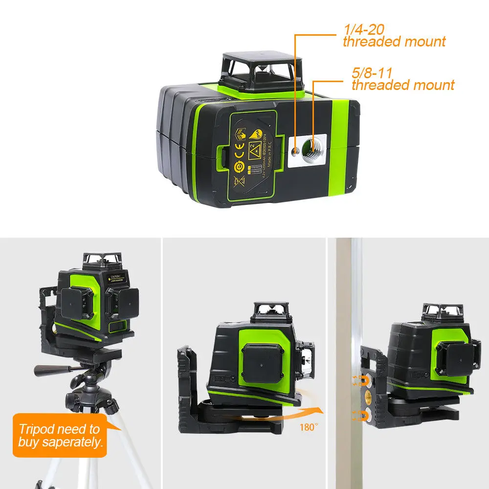 Huepar 3D Cross Line Laser Level 360 Self-leveling 12 Lines Green Beam Measure Tools Includes LR-6RG Digital LCD Laser Receiver