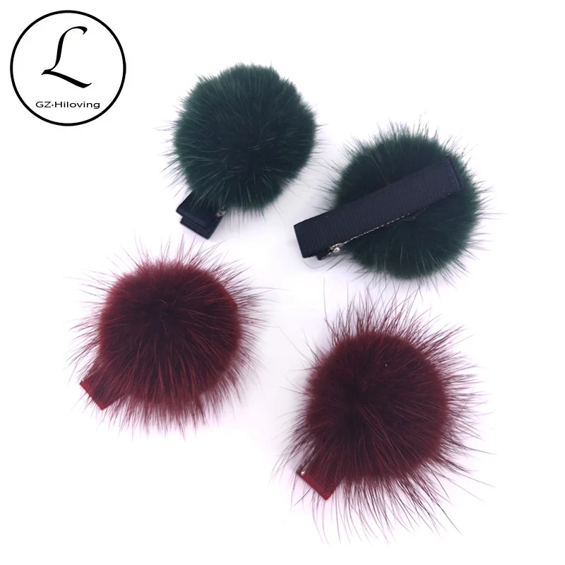 Baby Girls Fluffy Pompom Hair clip Sweet Girls Princess Ball Hairpin Barrette Real Mink Fur Pompom Hairball Hair Accessories