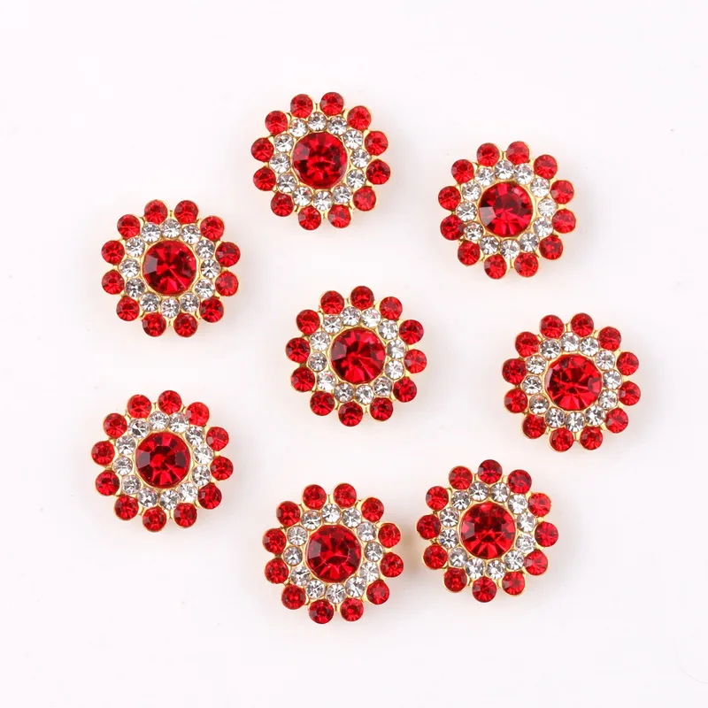 14mm Blumenförmige runde Glaskristall-Strasssteine mit goldener Basis, flache Rückseite zum Aufnähen, Strassperlen, DIY-Verzierung – Detail 10