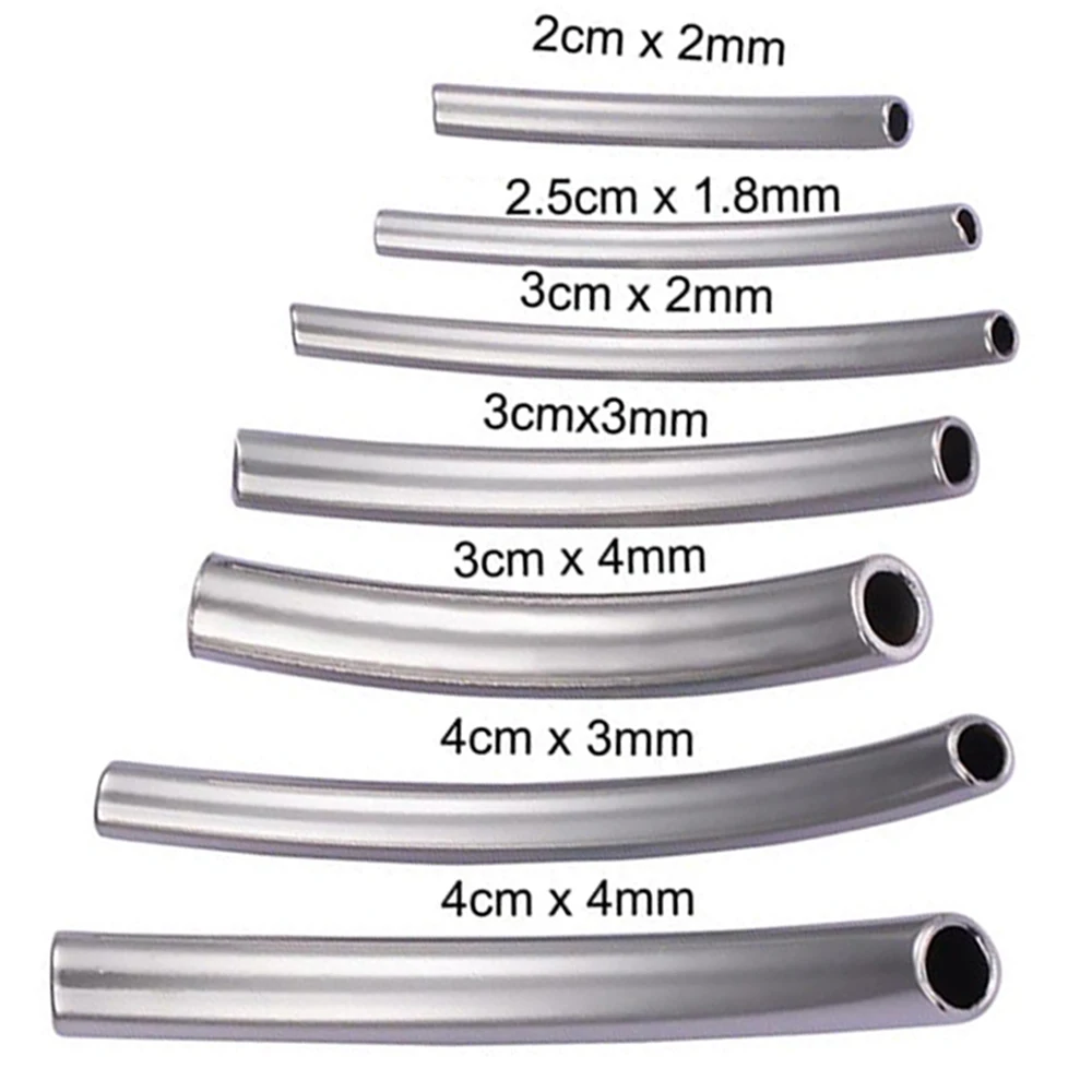 50 Stück gebogene Röhren-Abstandsperlen aus Edelstahl zum Selbermachen für Armbänder, Halsketten, Schmuckzubehör – Detail 1