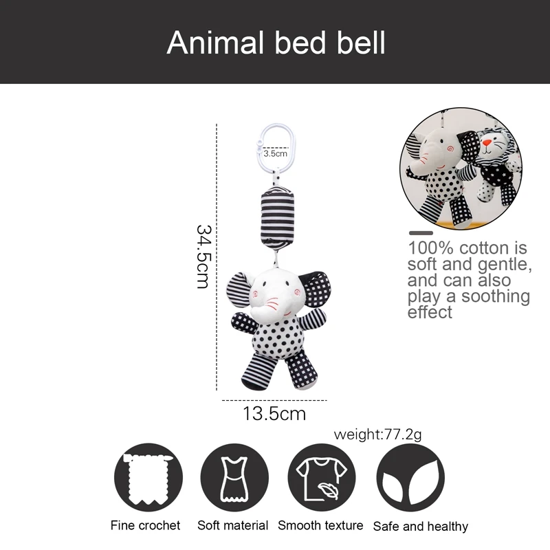 Baby Toy Cartoon Animal Stuffed Hanging Rattle Toy Bed Bell Soft Plush Toy with Wind Chimes Birthday Gift for Newborn 0-18 Month