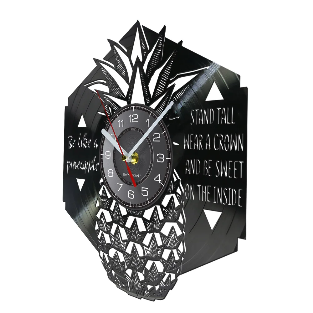 Pineapple Tropical Fruit Vinyl Album Re-purposed Record Wall Clock Ananas Quote For Bedroom Home Decor Comosus Kitchen Clock