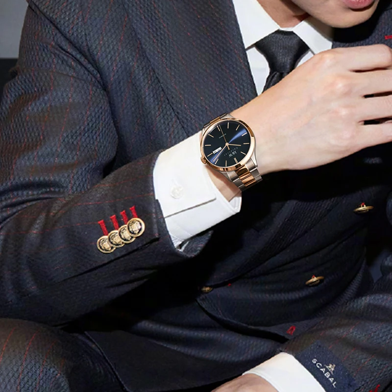 Japan Movement Automatic Watch High Quality Gold Blue Business Watches for Man Sapphire Double Calendar Waterproof Reloj Hombre