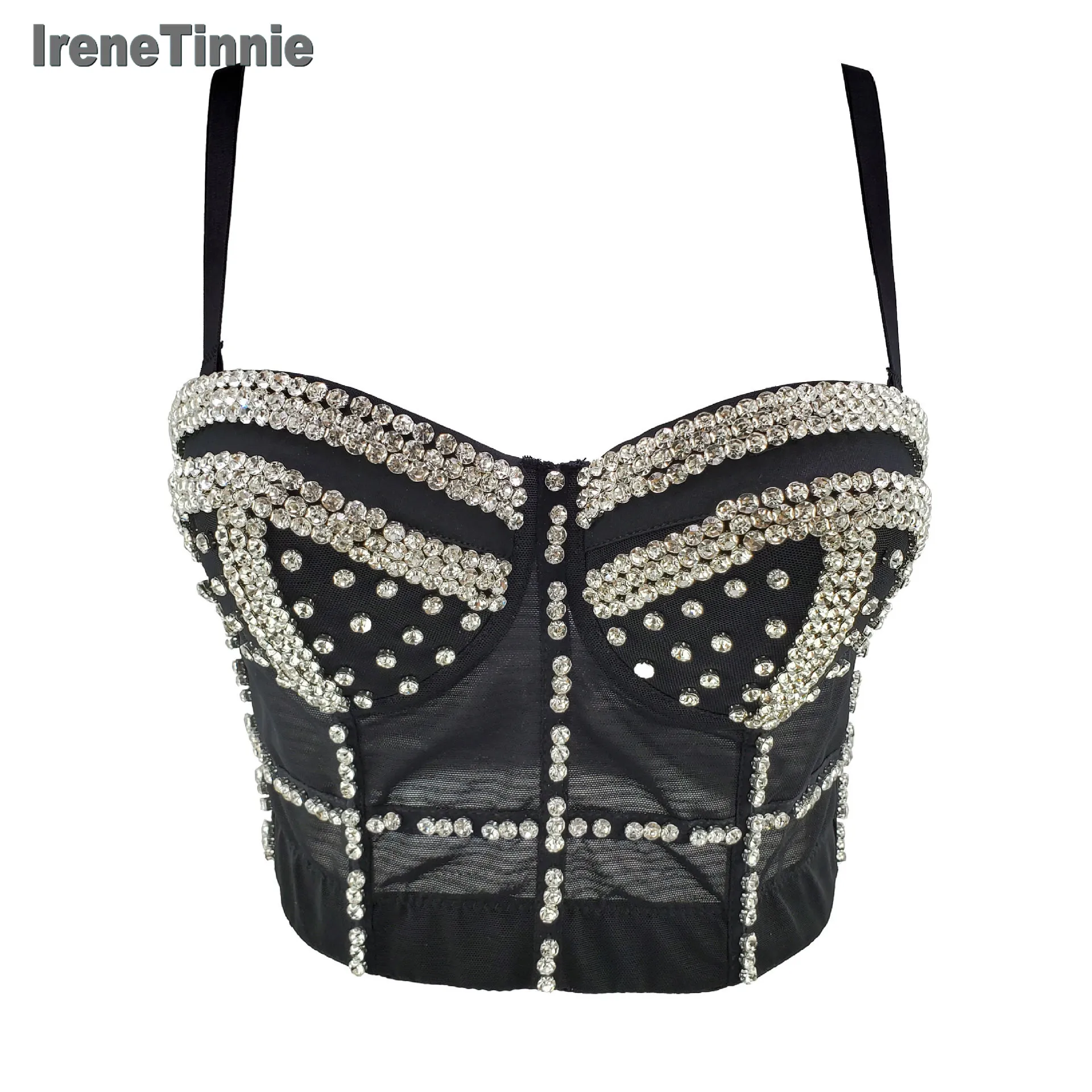 Irene Tinne Sexy affascinante High Street petto avvolto gilet imbottito perline donna Bustier Crop Top Night Club Party Top corto gilet