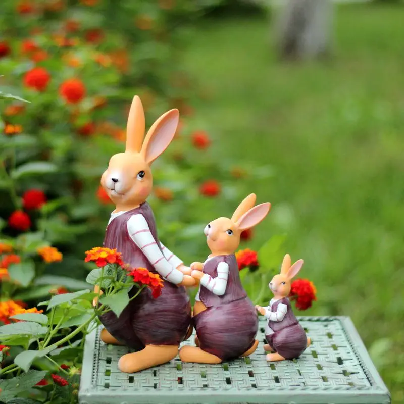 

3Pcs Country Garden Easter Bunny Ornaments Courtyard Decoration Balcony Home Furnishing Landscaping Animal rabbits Decor