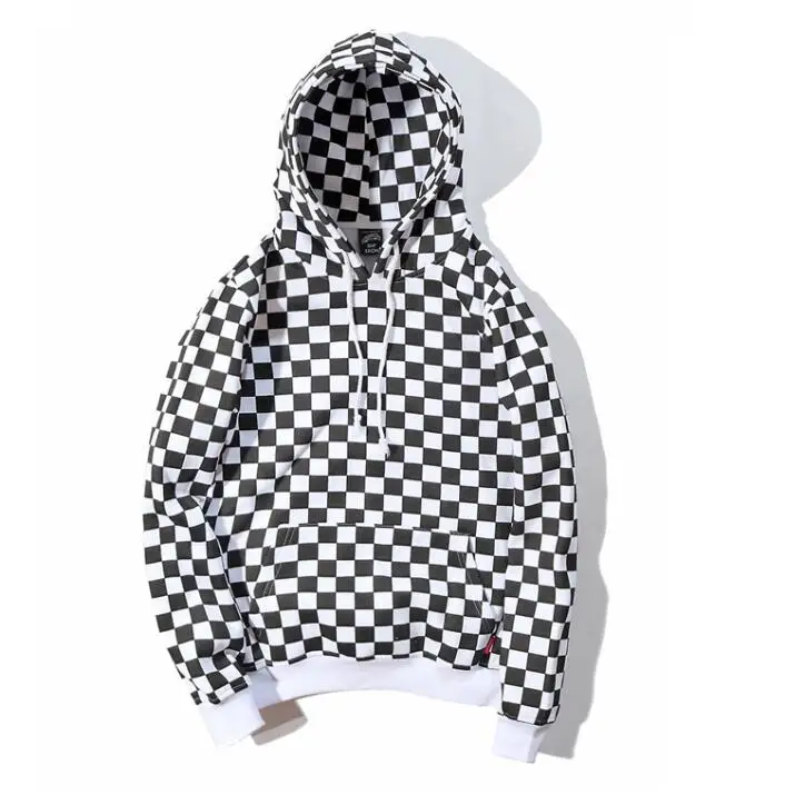 Men Hoodies Autumen Black and white Plaid Chess Checkerboard Coat Fashion Young