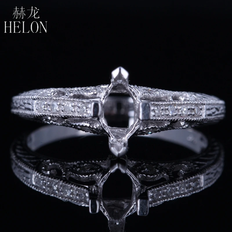 

HELON Marquise Cut 7x4mm Solid 10K White Gold Pave Natural Diamonds Semi Mount Engagement Ring For Women Birthday Best Gift