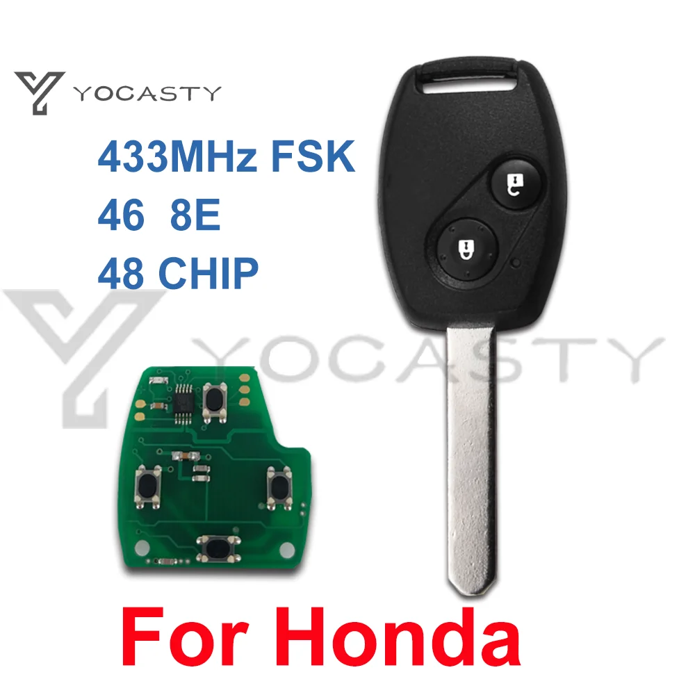 YOCASTY 433MHz 2 Button Remote Key Fob for Honda CR-V FR-V Jazz with 8E 48 46 Chip No Mark 2003 2004 2005 2006 2007 2008 2009