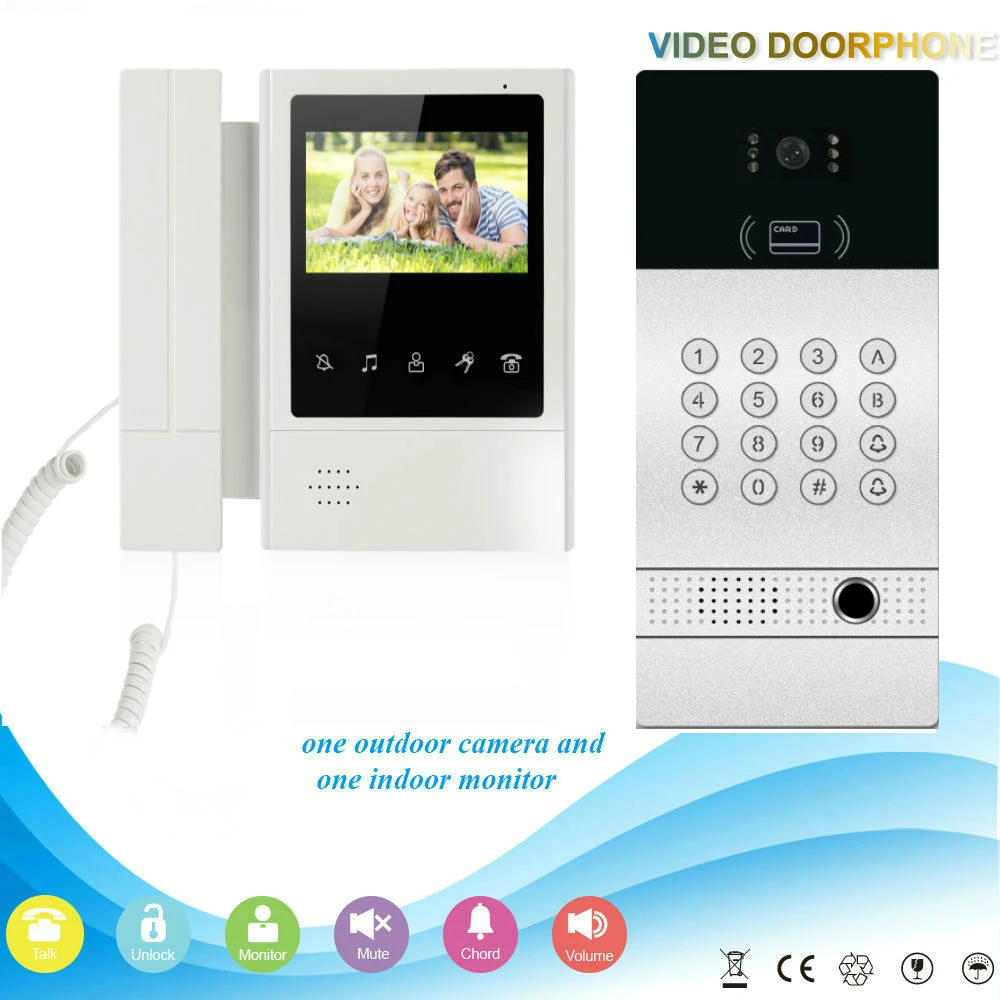 Vingerafdruk Wachtwoord Rfid Unlock Video Intercom 4.3 Inch Monitor 100M Netwerk Kabel Video Deurbel Intercom Home Security Kit