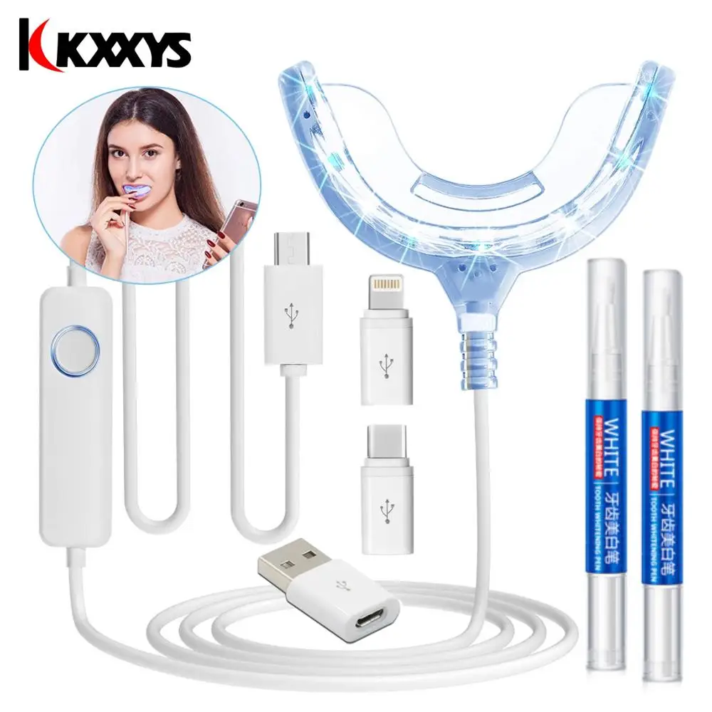 Portable Smart Timing Cold Blue Light LED Teeth Whitener Device Dental Whitening Has 2 Bleaching Gel,2 Ports For Android IOS