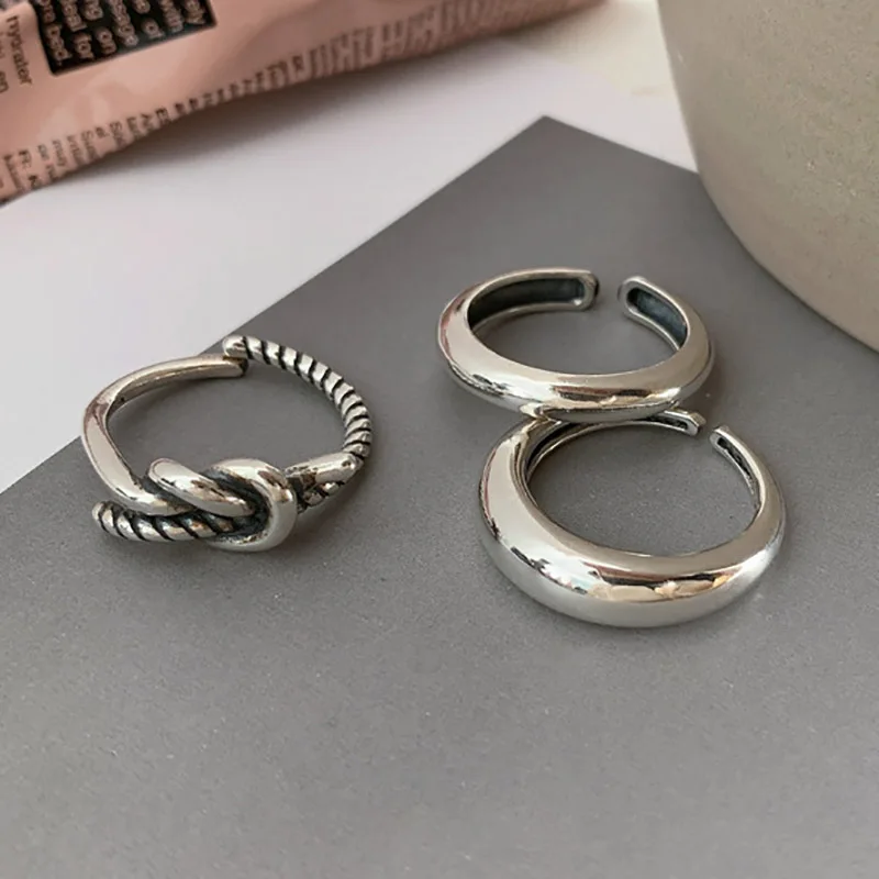 Foxanry Minimalist Stamp Finger Rings for Women Creative Vintage Punk Knotted Geometric Party Jewelry Gifts image 3