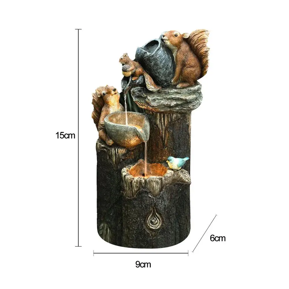 Animal Garden Statue Water Fountain Solar Garden Squirrel Duck Resin Decor Home Garden Craft Decor