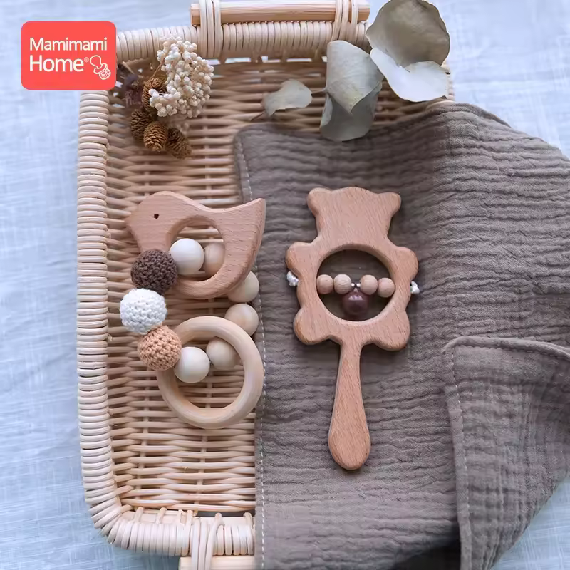 תינוק עץ Teether תינוק סיעוד צמידי מוסיקה רעשן BPA משלוח עץ מכרסמים טבעות הסרוגה חרוזים ילדים צעצועי מוצרים
