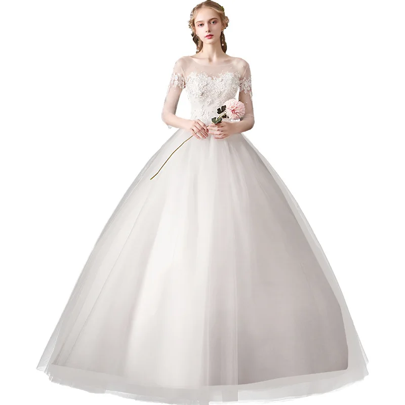 Robe de Mariée en Tulle à Manches sulfet Col Rond, Simple, Coréen, Vente en Gros, Nouvelle Collection 2021, 2020