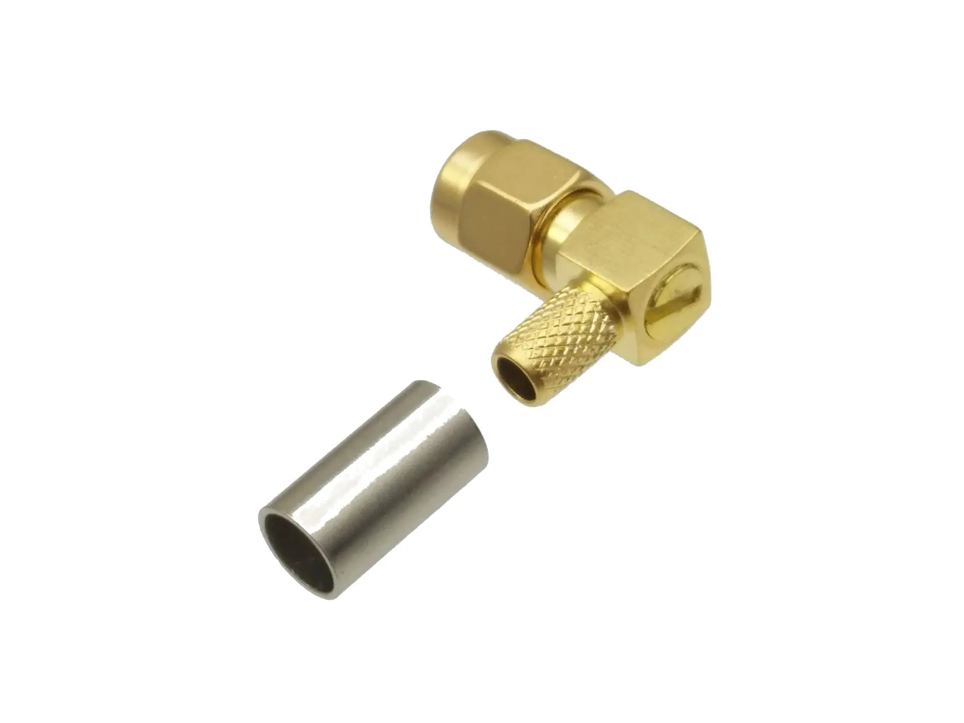 1Pcs Connector SMA male plug Right angle crimp RG58 RG142 LMR195 RG400 cable RF Coaxial