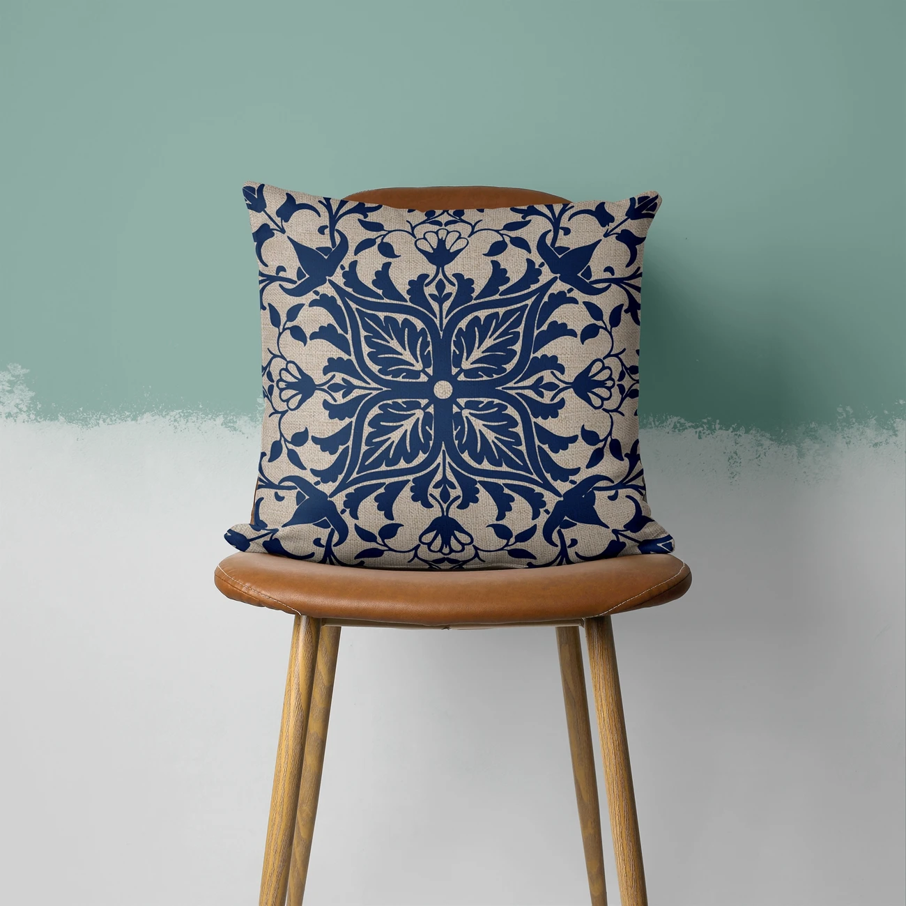 Navy blue Floral Plant Pattern Home  Pillow Linen Decor Pillow For Sofa Living Room Decoration Cushion Cover 40x40 45x45