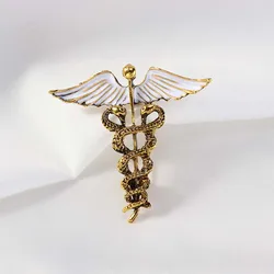 Crystal Caduceus Pins Wing with Snakes Badge Brooches Lapel Pin Medicine Symbol Jewelry Gifts For Nurse Doctor Medical Students