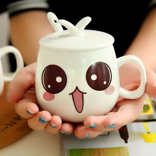 Creative Personality Cup Ceramic Mug with Lid Spoon Trend Couple Drinking Cup Home Coffee Cup Men and Women Tea Cup Kawaii Mug