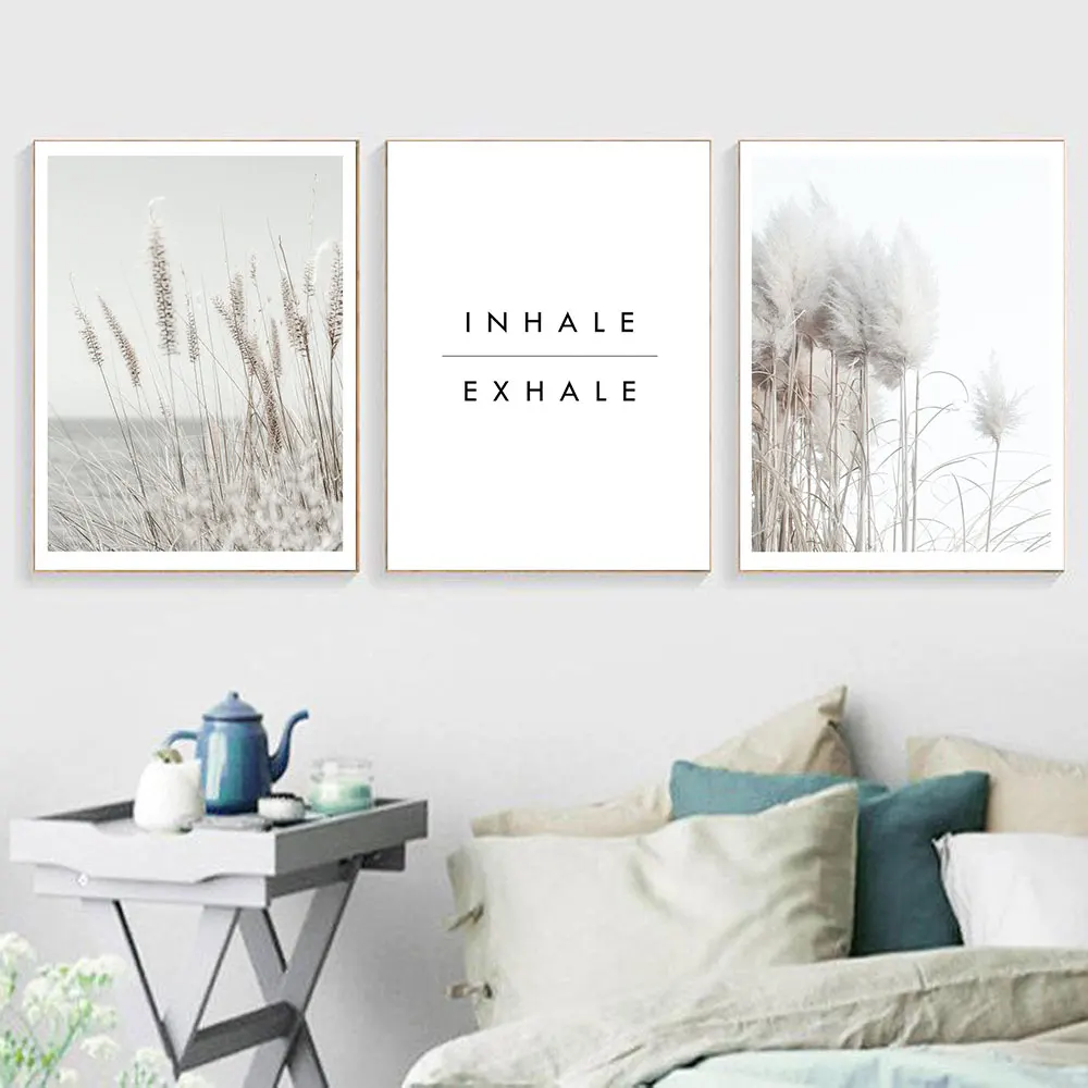 

Nordic Pastel Wheat Reed Canvas Painting Print Together Inhale Exhale Quotes Poster Wall Art Pictures Minimalist Home Decoration