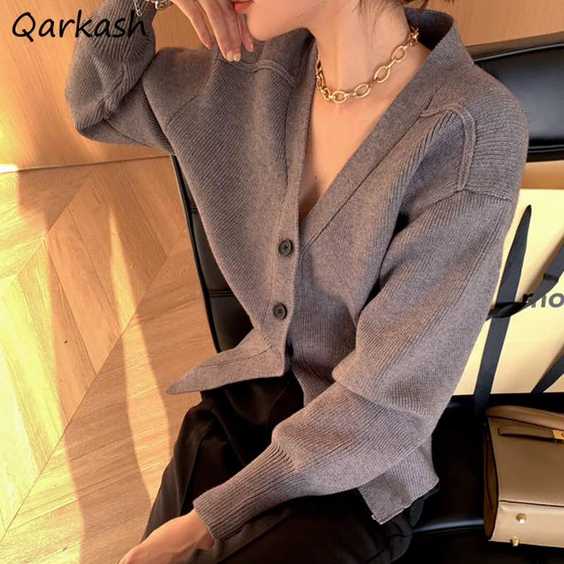 Cardigan Women V-neck Minimalist Elegant Fashion Autumn Ladies Chic Soft Stretchy Harajuku Ins Streetwear Mujer Sweater Solid