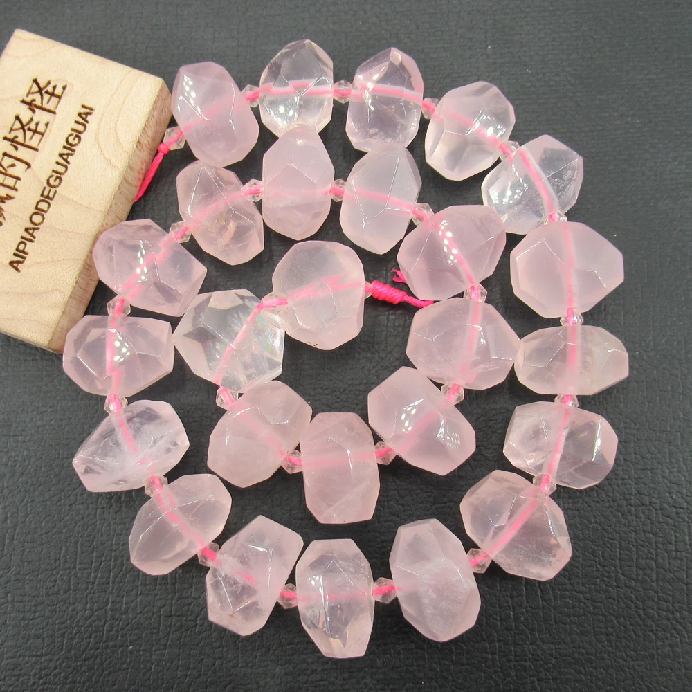 APDGG Natural Faceted Pink Rose Quartz Nugget Gemstone Loose Beads 15\