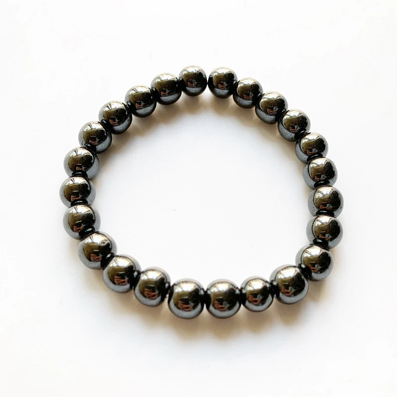 Natural Hematite Stone Round Ball Beads Wrist Decor Bracelet Spirtual Healing Energy Crystal Crafts 1pc