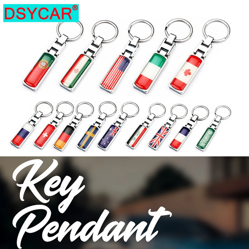 DSYCAR 1Pcs National Flag Key Chain with Detachable Key Rings Set, Sturdy Metal Car Key fob Keychain Holder for Men and Women