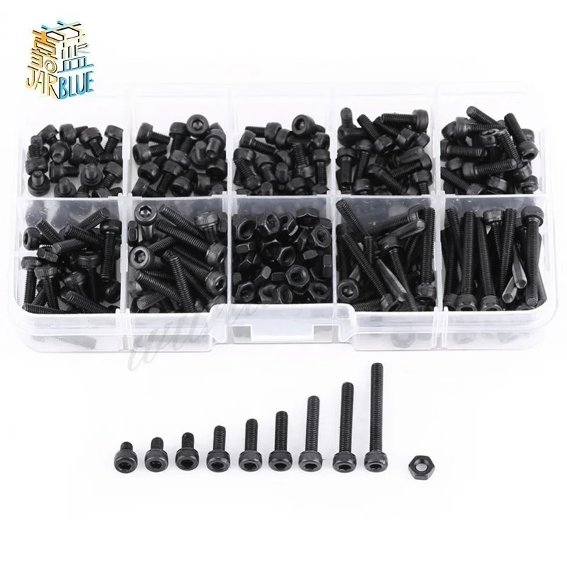 

300pcs/set M2 M2.5 M3 Cap Head Hex Socket Bolt Screw Nut Assortment Set Alloy Steel Screw