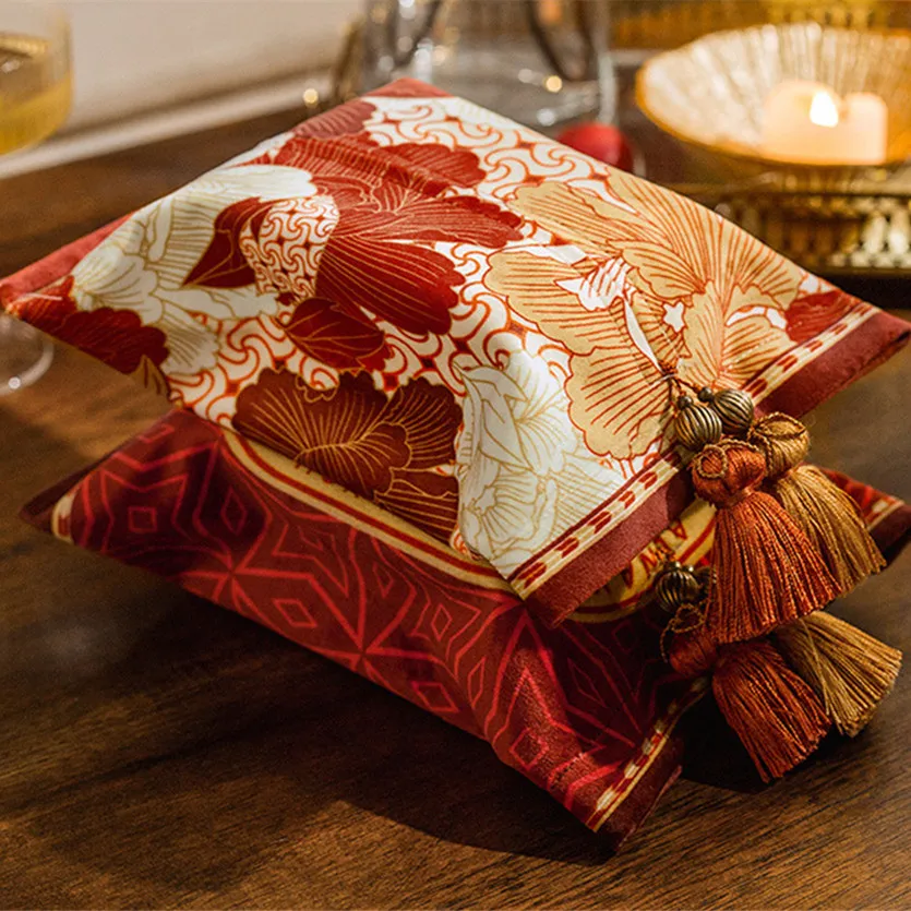 Fabric Facial Tissue Box Cover,Rectangular Case,Napkin Holder Dispenser,Decorative Bathroom Accessories,Red Peony Bloom,18x24cm