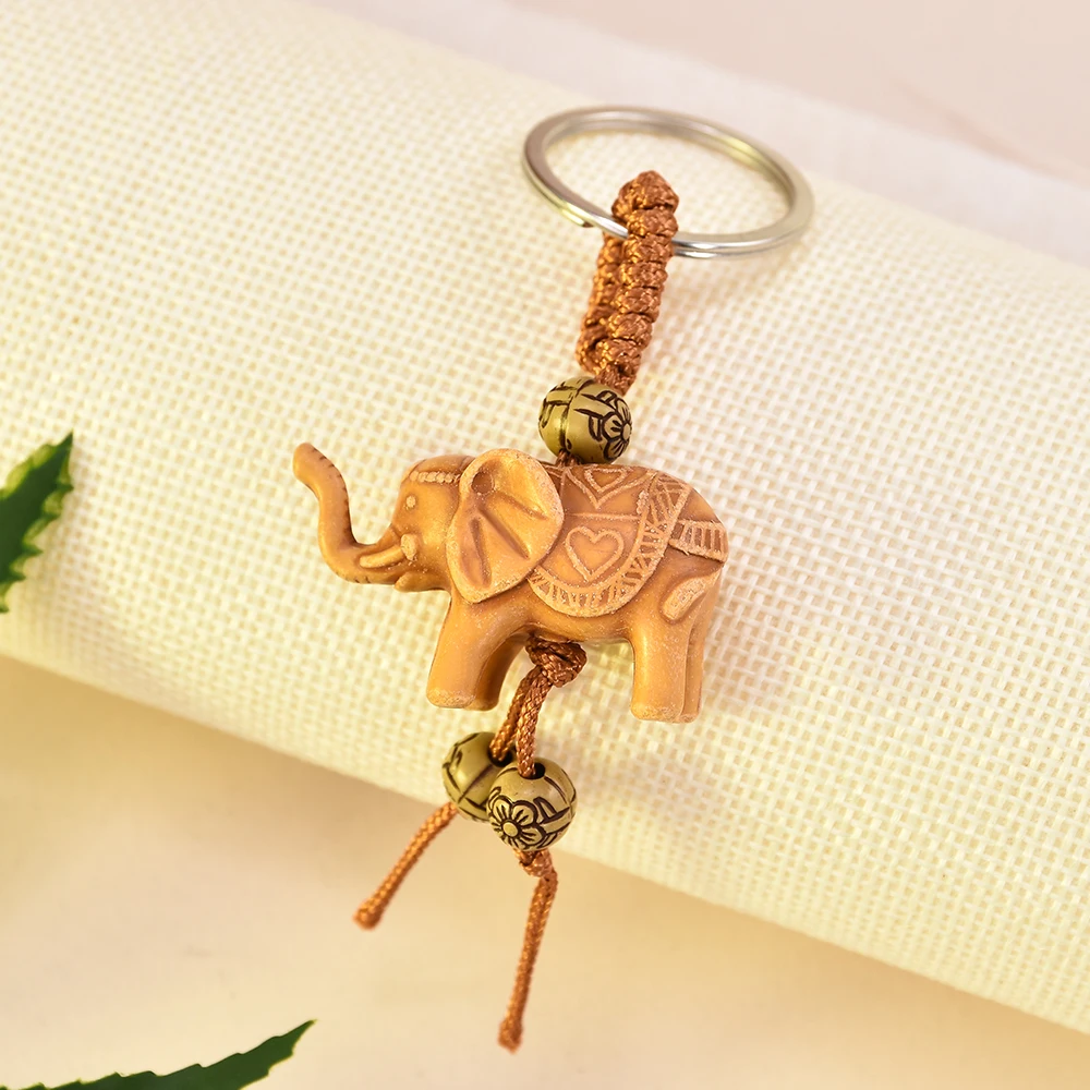 Women Men Lucky Wooden Elephant Carving Pendant Keychain Religion Chain Key Ring Keyring Jewelry Wholesale cute keychain