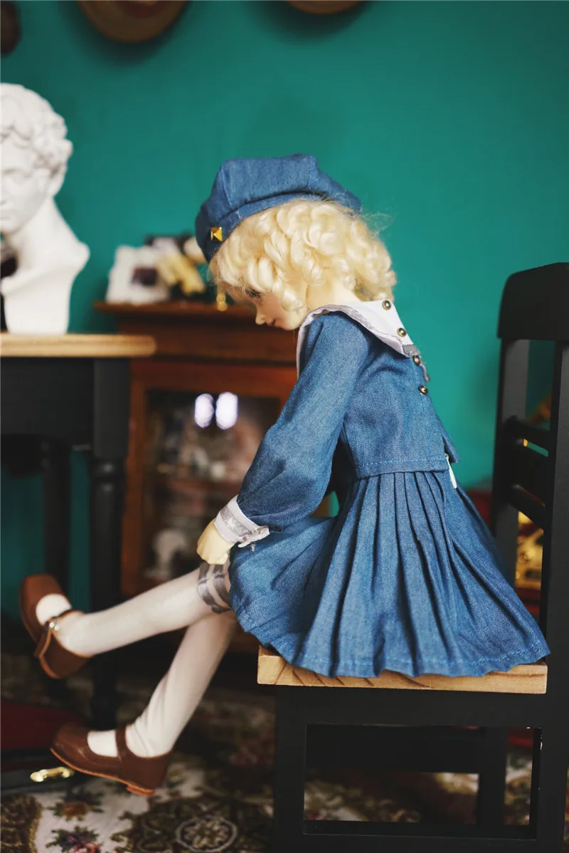 BJD is suitable for 1/3 1/4 1/6 size doll skirt with cap midshipman denim skirt doll accessories (hat + skirt + socks)