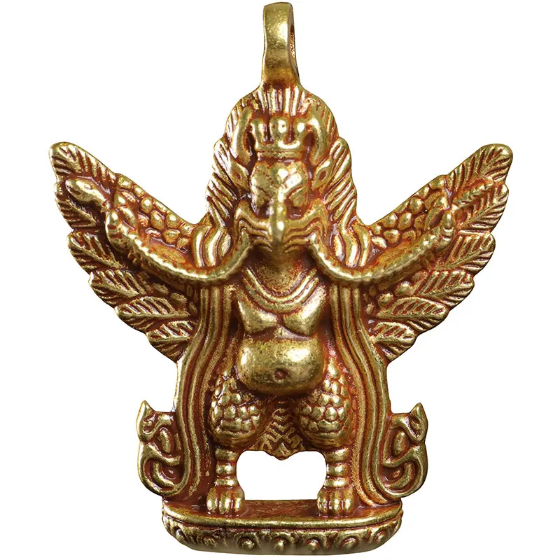 

Tibetan Buddhism Bulk Hair Pure Copper Gilt Gold Dapeng Winged Necklace Pendant Buddha Statue