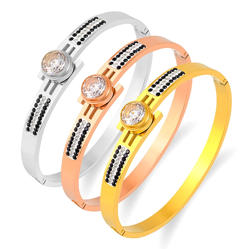 

Роскошный белый черный золотистый браслет стразы для женщин ювелирные изделия из нержавеющей стали браслет с камнями Свадебная вечеринка брендовый подарок