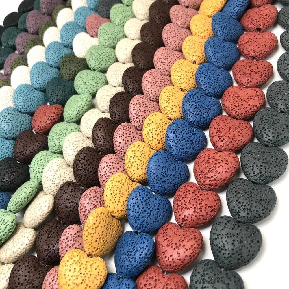 20/26mm Heart Color Natural Volcanic Rock Lava Spacer Beads Loose Beads For Charms Earrings Necklace Bracelet Making DIY Jewelry