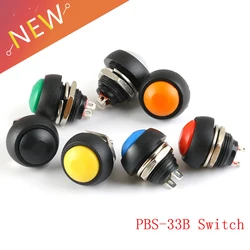 5Pcs PBS-33B ON-OFF 2Pin 12mm Waterproof Momentary Push button Switch SPDT 125V 3A Black/Red/Green/Yellow/Blue