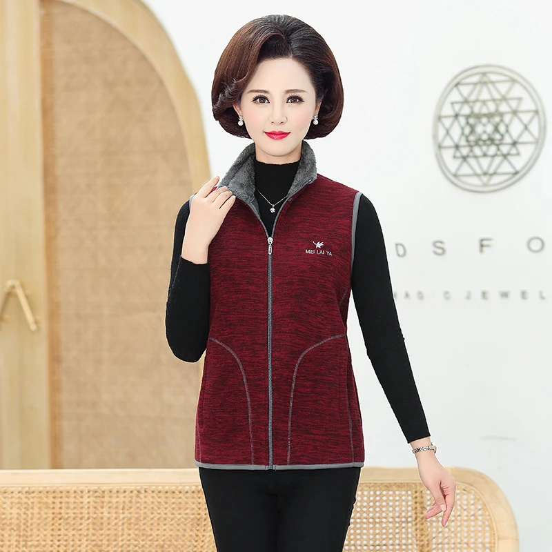 Autumn Winter Vest Middle-Aged Women Warm Fleece Vest Womens Standing collar Fashion Casual Coat Female 5XL