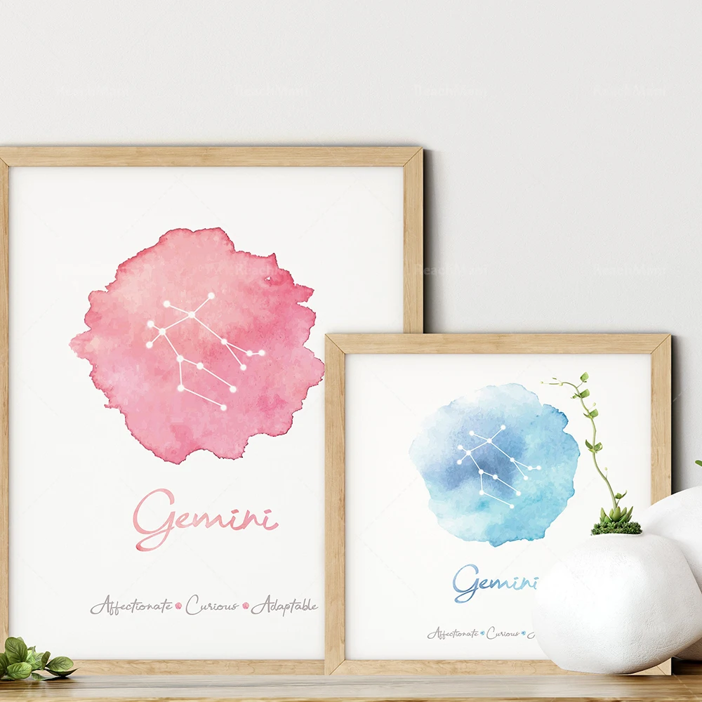 Gemini Wall Art, Printable Gemini Gift, Astrology Print, Nursery Art, Zodiac Sign Print, Gemini Constellation Art